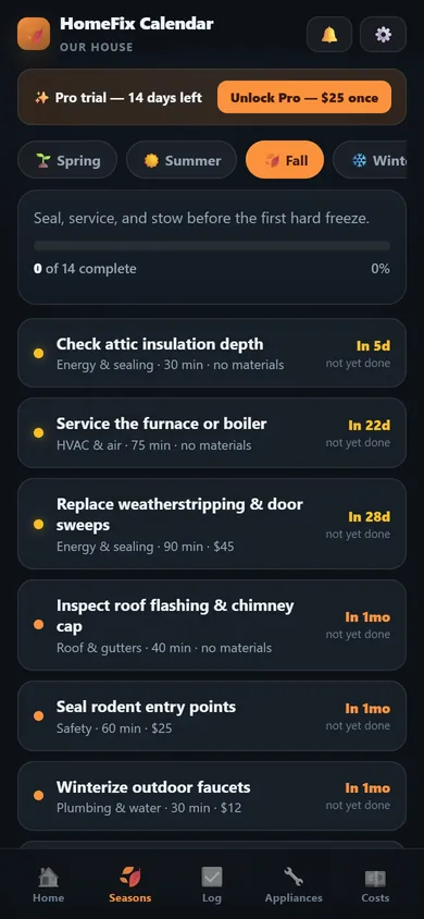 HomeFix Calendar fall checklist