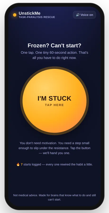 UnstickMe home screen